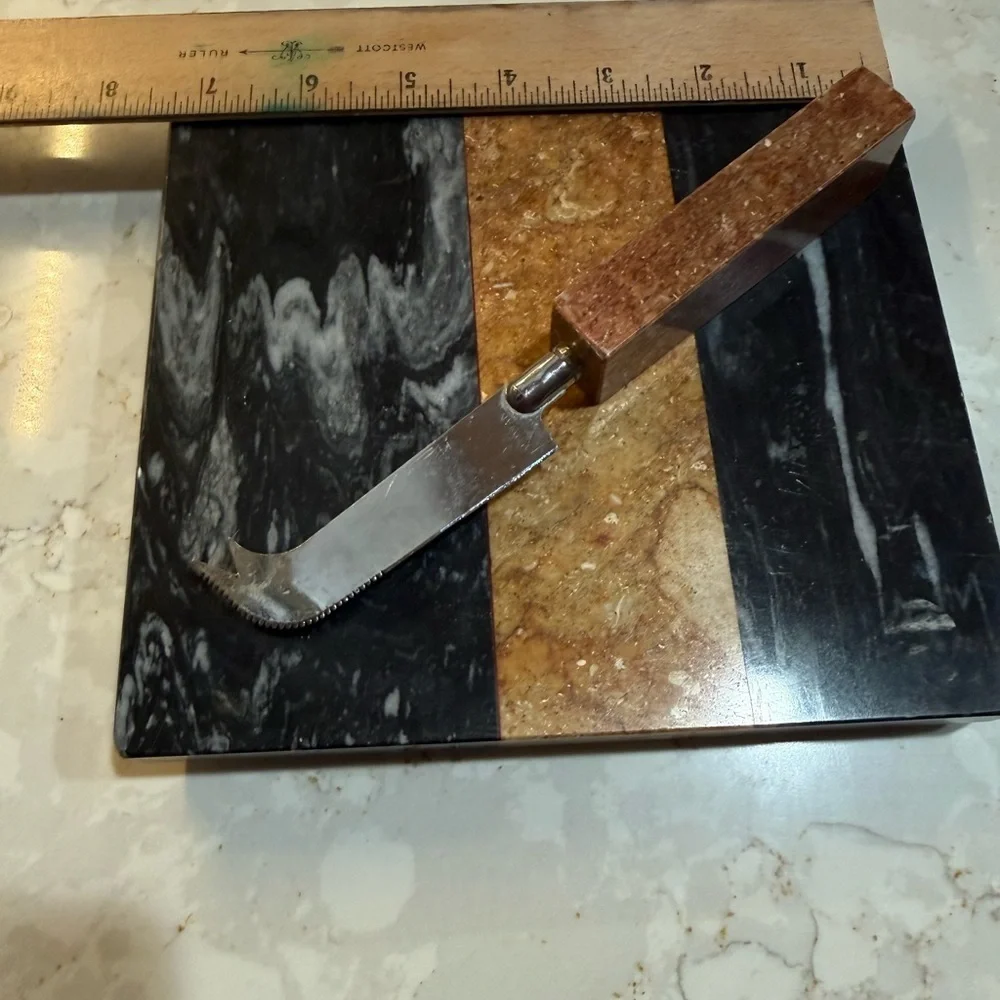 1970s Georges Briard Marble Cheese Board and Knife vintage